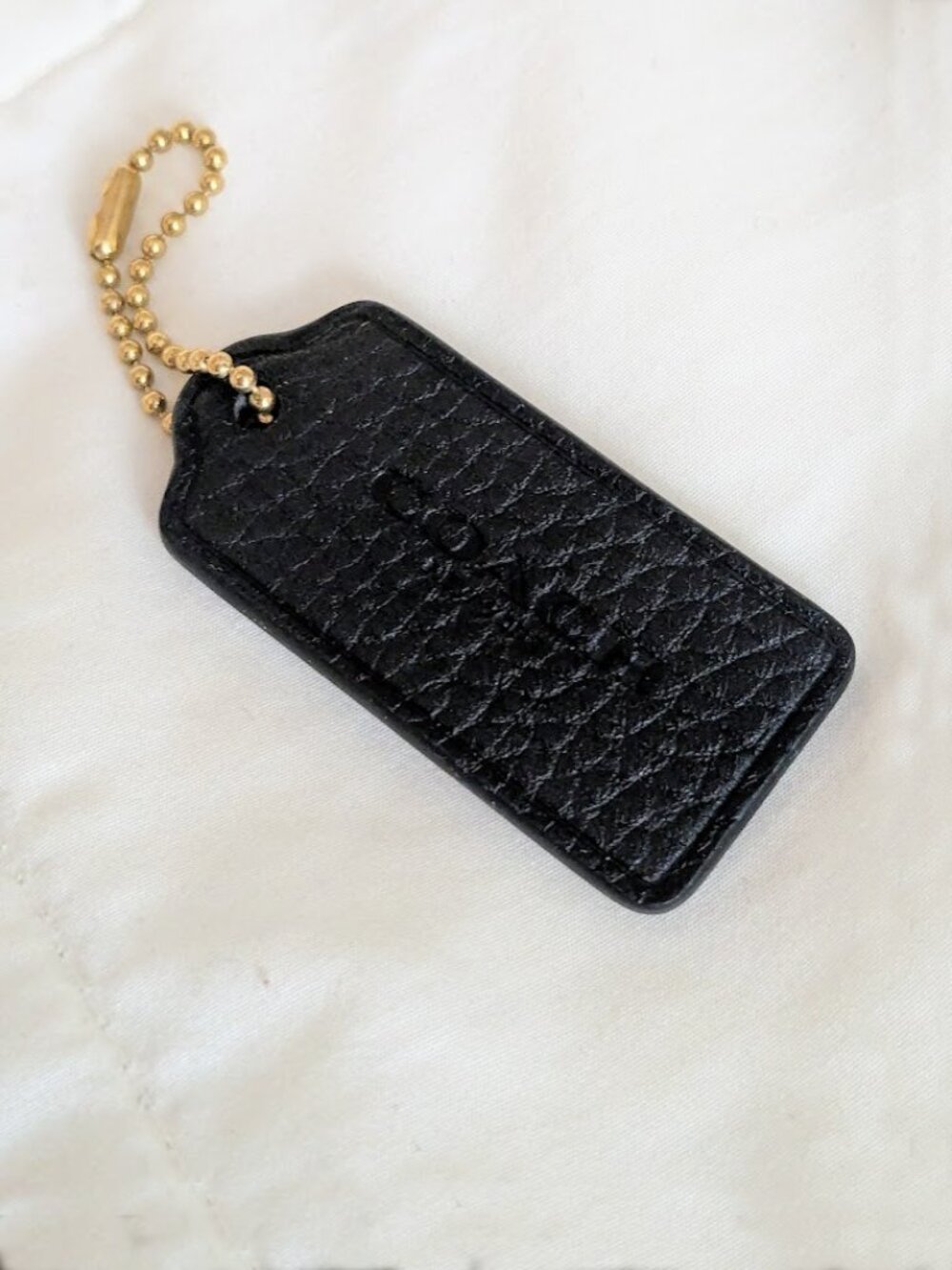 Coach Hang Tag 2.25" Charm Pebble Leather Black Vintage Brass Gold Ball Chain